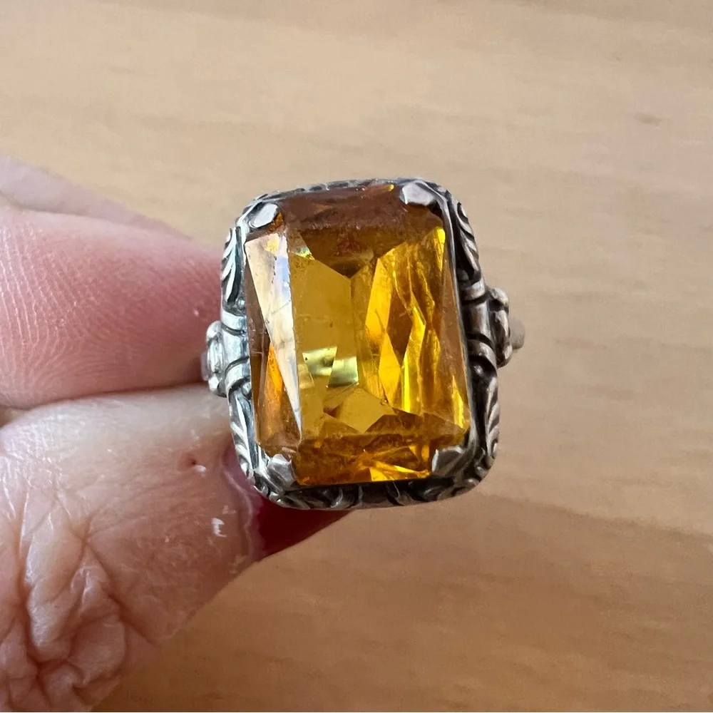 ANTIQUE 800 STERLING YELLOW PASTE STONE RING